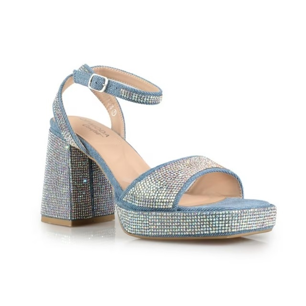 TOP Moda Blue Rhinestone Platform Heels
